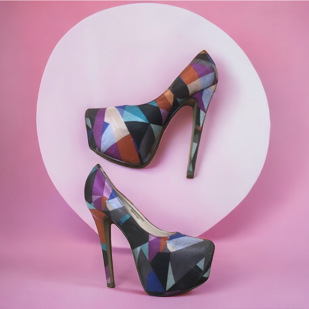 Liliana Colorblock Rainbow Maniac Pumps colourful platform heels size 8